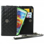 Wholesale Note 4, 3 Universal Quilted Flip Leather Wallet Case w Long Chain (Black)